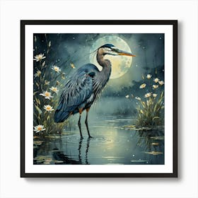 Blue Heron At Night Art Print