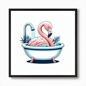 Flamingo In Bathtub Art Print