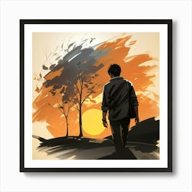 Man Walking At Sunset Art Print