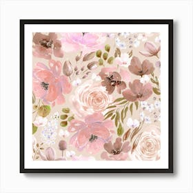 Floral Chaos Pale Pink Art Print