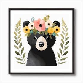 Floral Baby Black Bear Nursery Illustration (35) Art Print