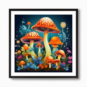 Mushrooms In The Garden 4 Poster