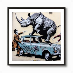 Rhino On A Car_1 Art Print