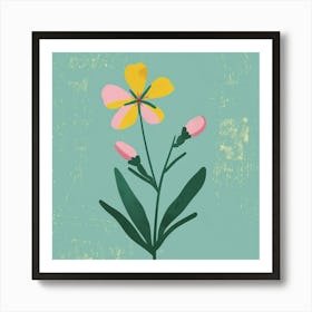 Flax Flower 1 Square Flower Illustration Art Print