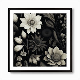 Black And White Flowers 5 Art Print