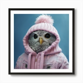 Owl In Pink Sweater Art Print