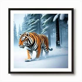 Hungry Sibirean Tiger In The Snow Art Print