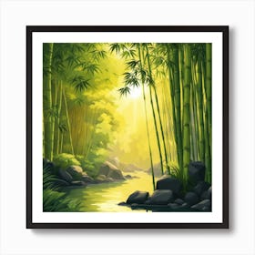 A Stream In A Bamboo Forest At Sun Rise Square Composition 166 Art Print
