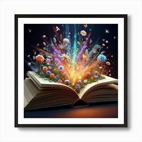 Open Book With Flowers Art Print