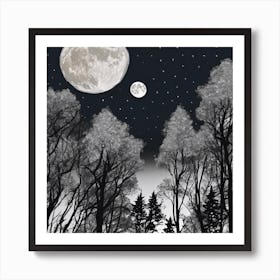 Moon And Forest . Art Print