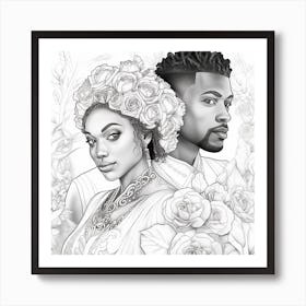 Black Man And A Woman Coloring Page Art Print