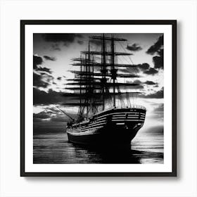 Black And White Ship 1 Art Print