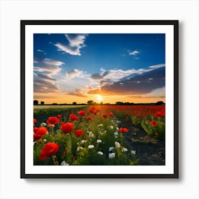 Sunset In A Field Of Poppies Art Print