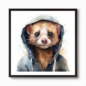 Watercolour Cartoon Weasel In A Hoodie 1 Art Print