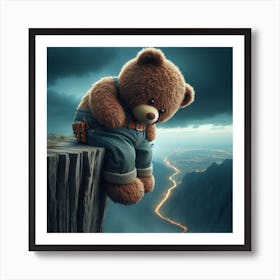 Teddy Bear Sitting On Cliff Art Print