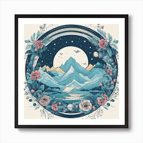 Moon And Flowers 1 Art Print