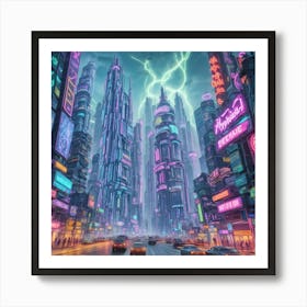 Default A Mystical Cityscape Rendered In Vibrant Neondrenched 3 Art Print