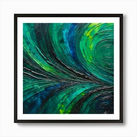 Peacock Feather Abstract Painting Green and Blue Color Art Print