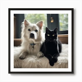 Black Cat And White Dog 2 Art Print