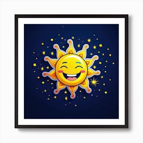 Lovely smiling sun on a blue gradient background 56 Art Print