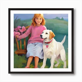 Girl And Her Dog Art Print