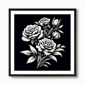 Roses On Black Background Art Print