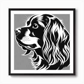 King Cocker Spaniel, Black and white illustration, Dog drawing, Dog art, Animal illustration, Pet portrait, Realistic dog art Art Print
