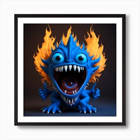 Blue Monster With Flames Art Print