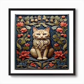 William Morris Inspired Cat Art Print