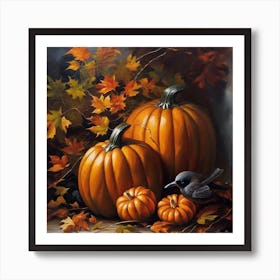 Pumpkins And Birds Art Print