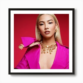 Oriental Glamour Portrait Of A Fashionable Model In A Pink Trench With Luxurious Thai Japanese Influ (3) Art Print