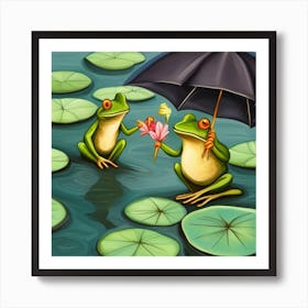 Frogs In The Rain Art Print