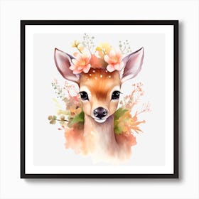 Deer With Flowers 1 Art Print