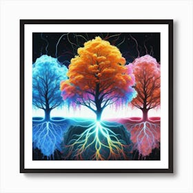 Three Colorful Trees in neon colors 10 Art Print