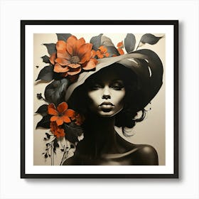 Boho art silhouette of a woman with flower Art Print