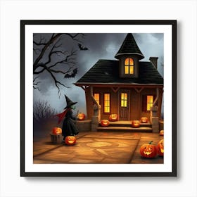 Witch's Cottage: A Halloween Night Full of Pumpkin Magic Art Print