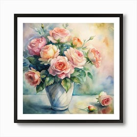 Pink Roses In A Vase 4 Art Print