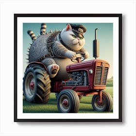 A fatty cat driving in fields Art Print