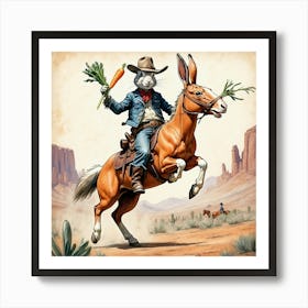 Rabbit On A Donkey 1 Art Print