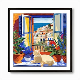 Open Window With Cat Matisse Style Amalfi Coast 25 Art Print