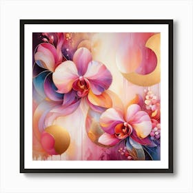 Abstract Luminous Flora, Contemporary Orchids Art Print