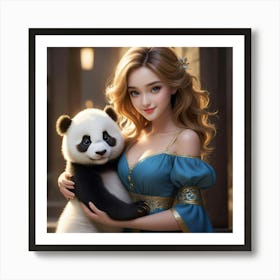 Chinese Girl With Panda Art Print