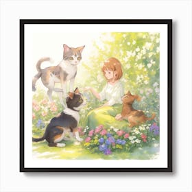 Beautiful Little Cat Playing With A Dog I 1 Art Print