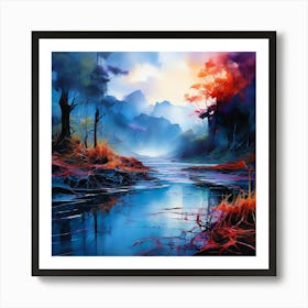 Watercolor Abstract Landscape Studio Photography Complex Details High Detail Art Print