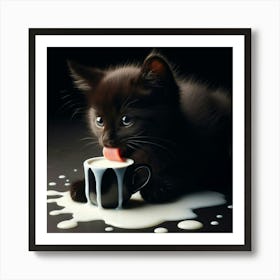 Kitten Drinking Milk Art Print