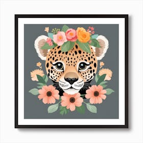 Floral Baby Jaguar Nursery Illustration (23) Art Print