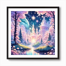 A Fantasy Forest With Twinkling Stars In Pastel Tone Square Composition 54 Art Print