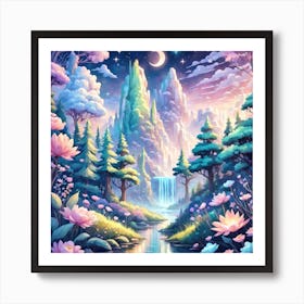 A Fantasy Forest With Twinkling Stars In Pastel Tone Square Composition 192 Art Print