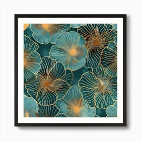 Blue Gold Flowers Art Print