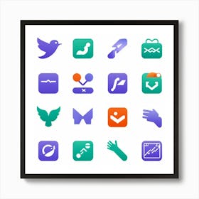 Assortment Of Flat Vector Icons Designed For Digital Interaction Encompassing Basic Digital Gesture (7) Art Print